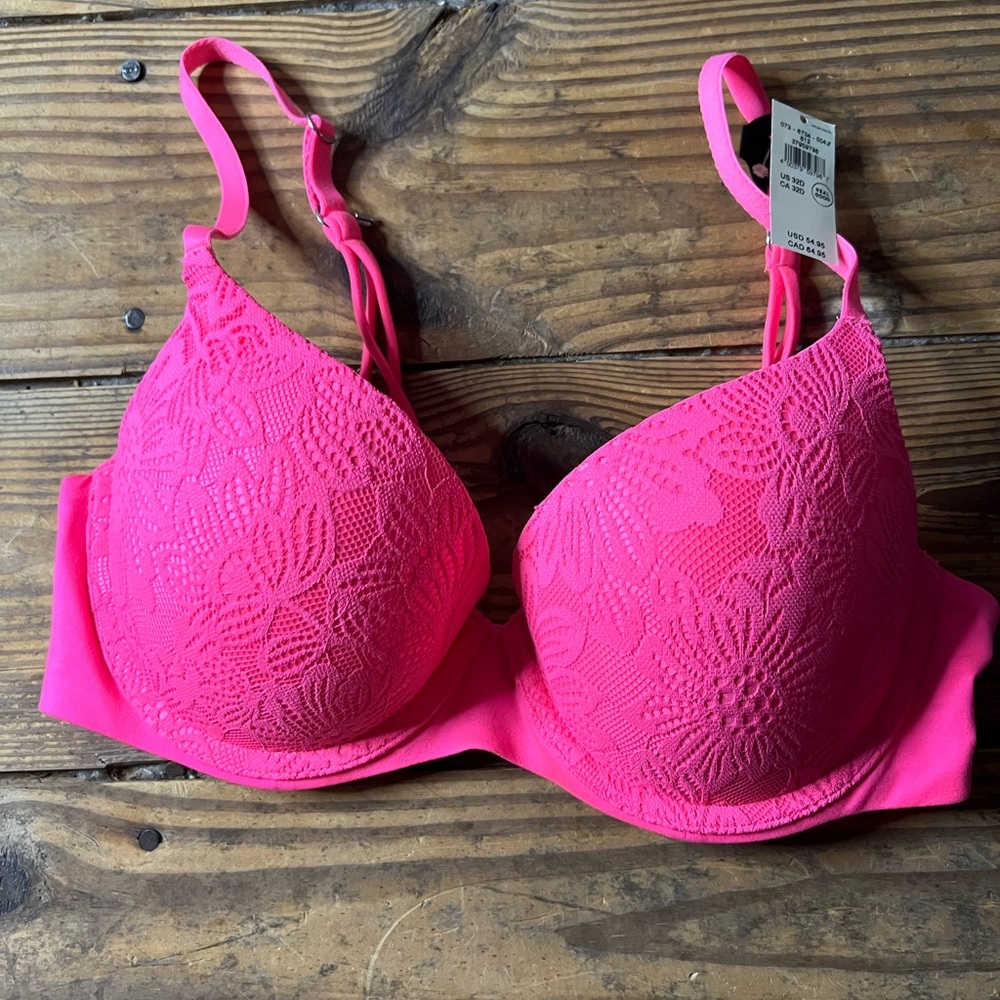 Aerie Bright Pink Floral Lace Bra